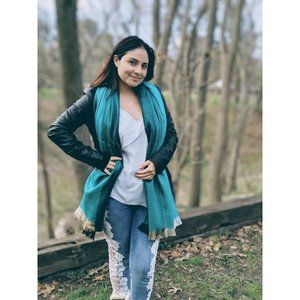 Aquamarine Alpaca Shawl Handmade | Large Turquoise Surf Scarf